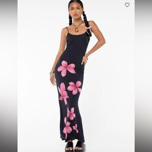 Princess Polly Black Maxi Dress with Pink Floral Accents